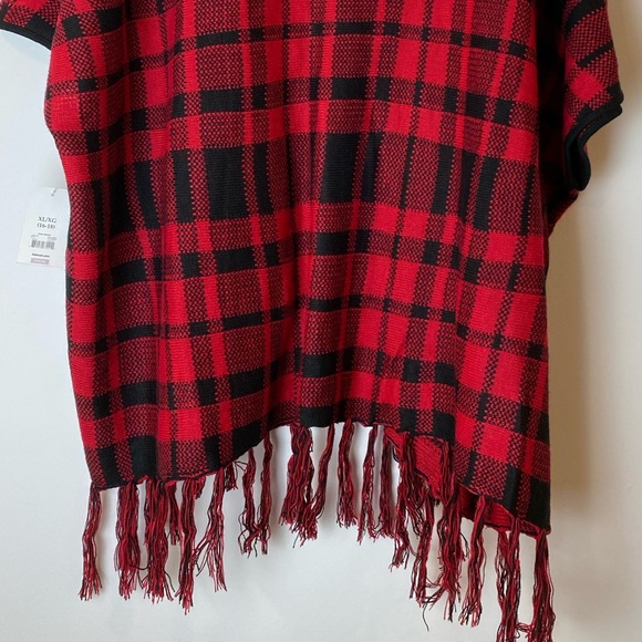 NWT Faded Glory Red and Black Buffalo Plaid Open Poncho Sweater - Picture 12 of 12